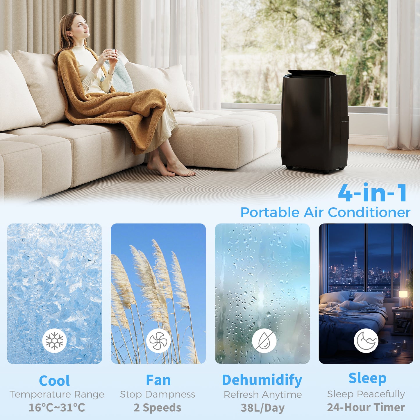 HOMCOM Portable Air Conditioner 12000 BTU 4 In 1 Dehumidifier Cooling Fan With Child Lock For Rooms Up To 35 Sqm