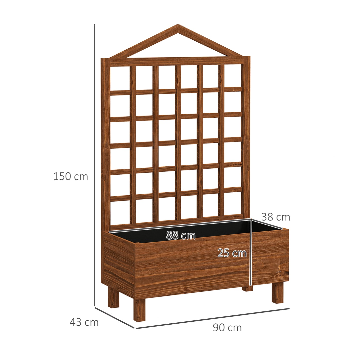 Outsunny Garden Planter With Trellis For Vines Distressed Wooden Raised Bed 90x43x150cm Brown Outdoor