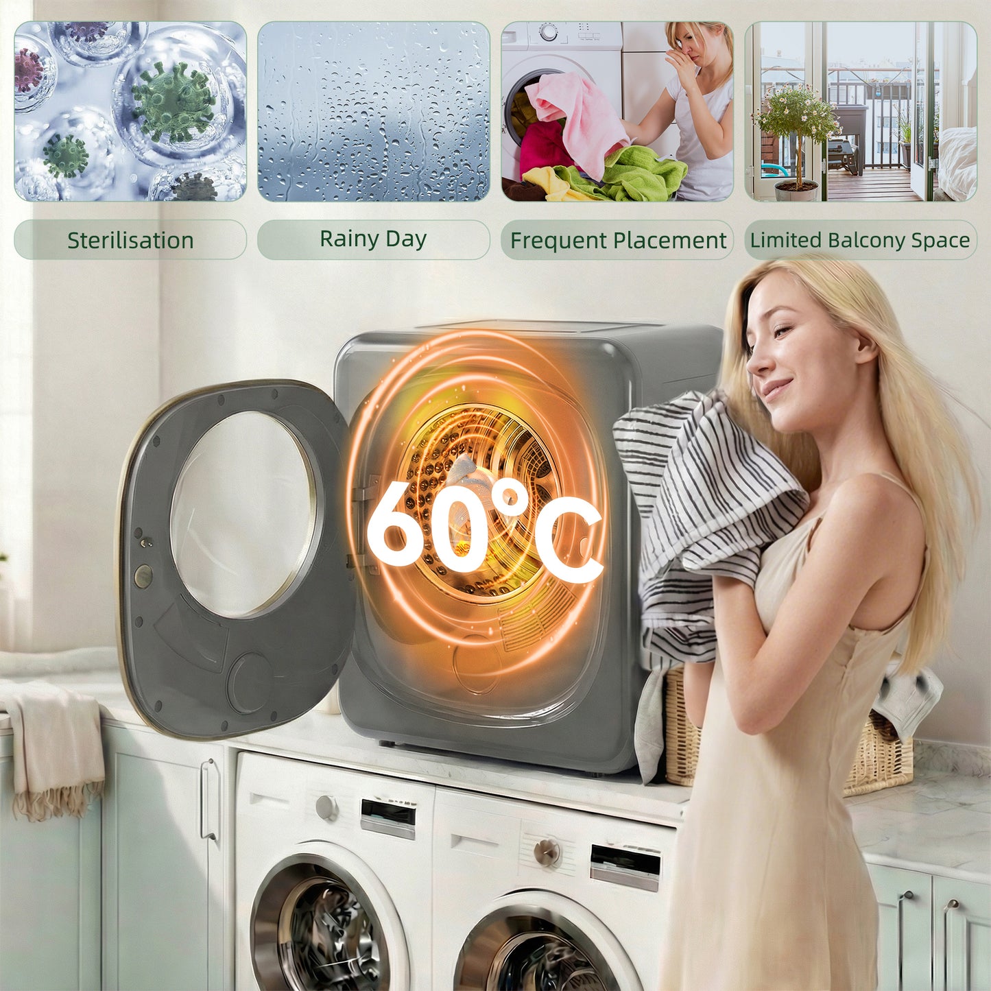 HOMCOM 4kg Vented Tumble Dryer With Five Drying Modes 800W Compact Freestanding Front Tumble Dryer Grey