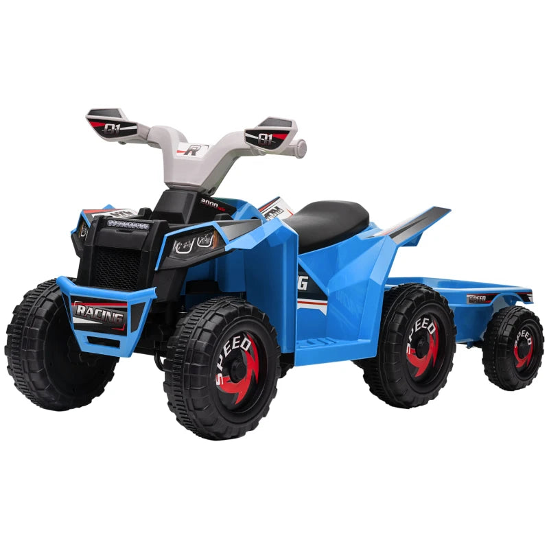 HOMCOM 6V Blue Quad Bike with Back Trailer - Wear-Resistant Wheels, Ideal for Ages 18-36 Months - ALL4U RETAILER LTD