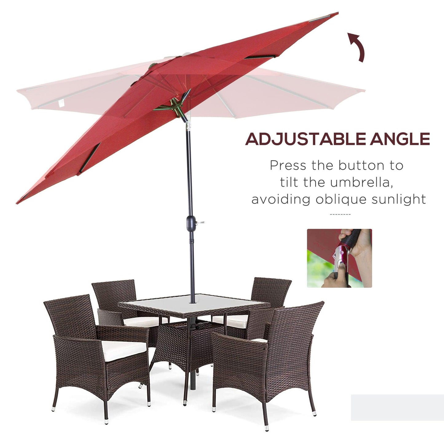 Outsunny 3m Tilting Parasol Garden Umbrellas, Wine Red Sun Shade 8 Ribs, Tilt/Crank - ALL4U RETAILER LTD