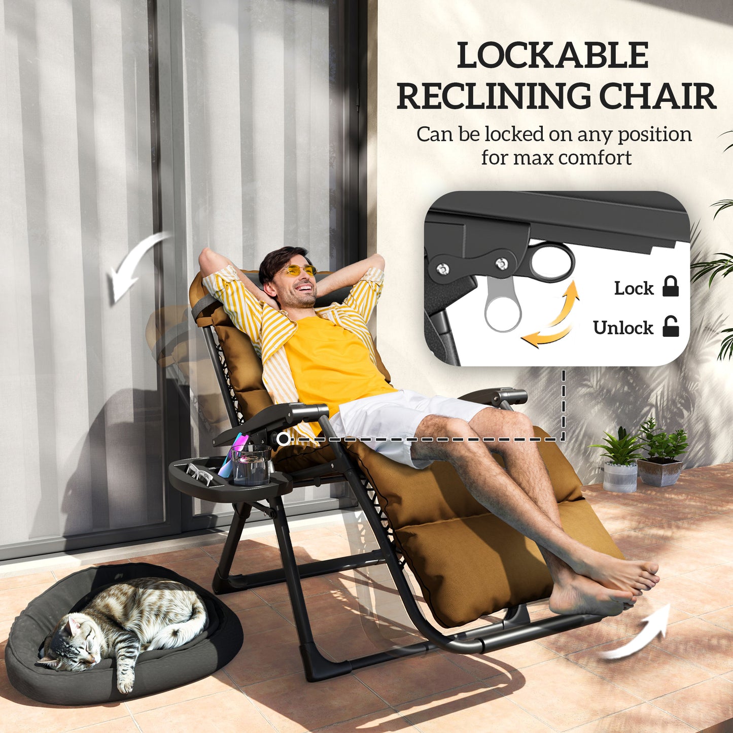 Outsunny Set Of Two Reclining Sun Loungers With Cushions For Outdoor Patio Brown