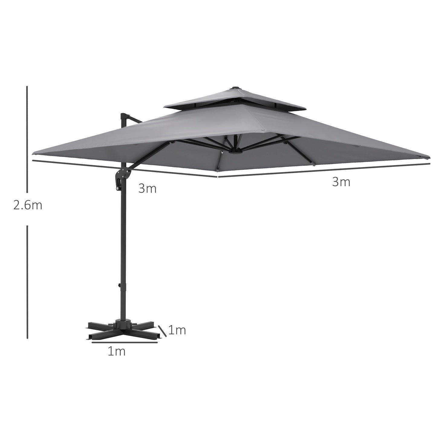 Outsunny Cantilever Parasol 3x3m Aluminum Frame Crank Tilt 360 Degree Rotation Double Top Garden Umbrella With Cover