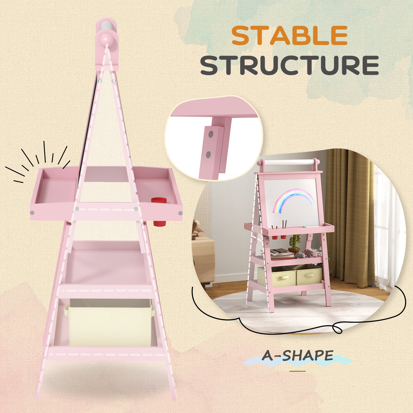 Pink 3-in-1 Kids Easel with Magnetic Whiteboard, Chalkboard, and Paper Roll - AIYAPLAY by Aosom UK - ALL4U RETAILER LTD