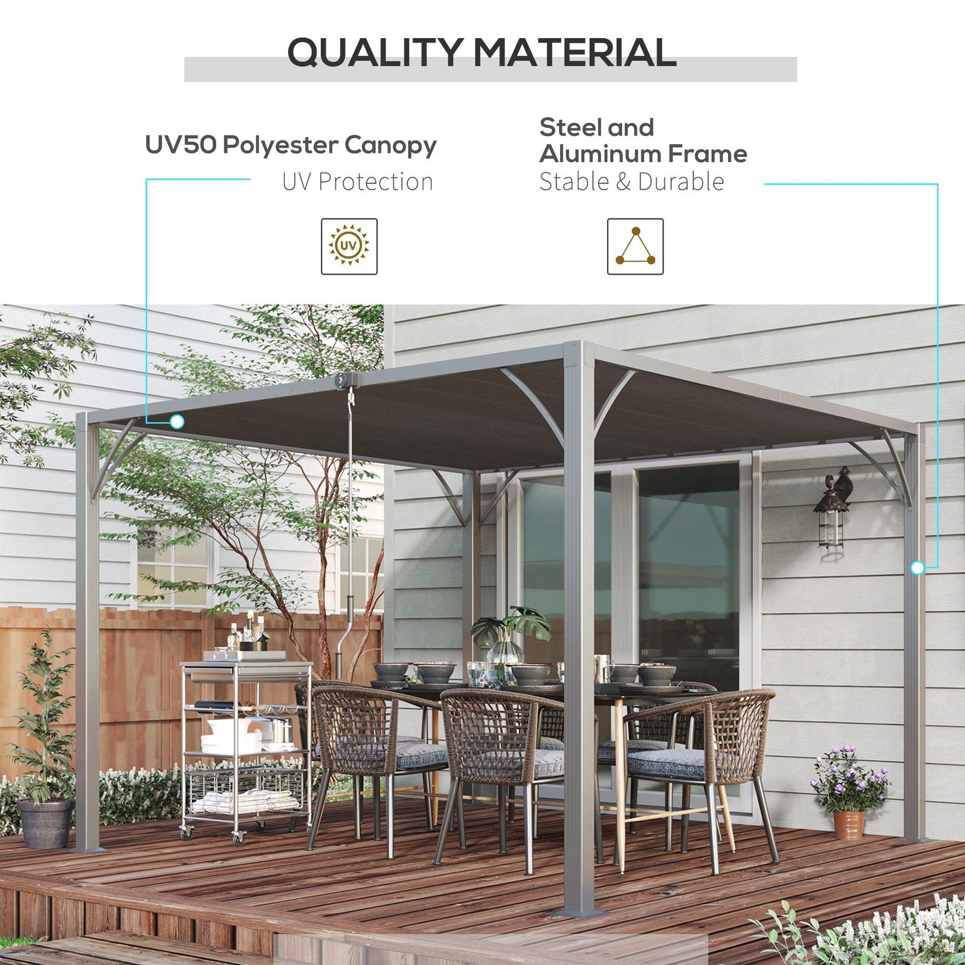 Outsunny 3 x 3(m) Outdoor Pergola with Retractable Roof, Aluminium Louvered Patio Gazebo Canopy for Lawn Garden Patio, Grey - ALL4U RETAILER LTD