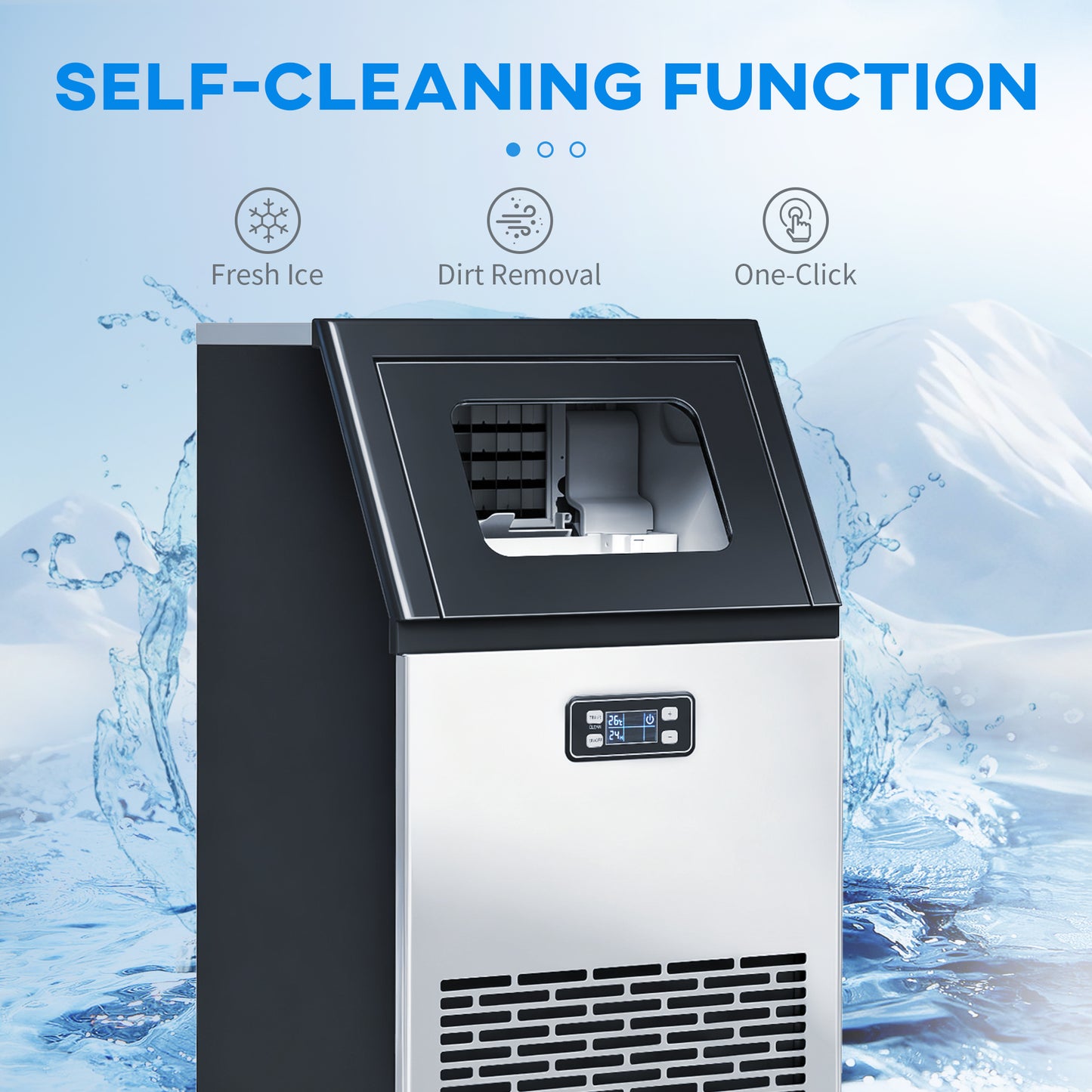 HOMCOM Commercial Ice Maker Machine With Self Cleaning LCD Display 45kg 24H 11kg Ice Storage For Home Office Bar