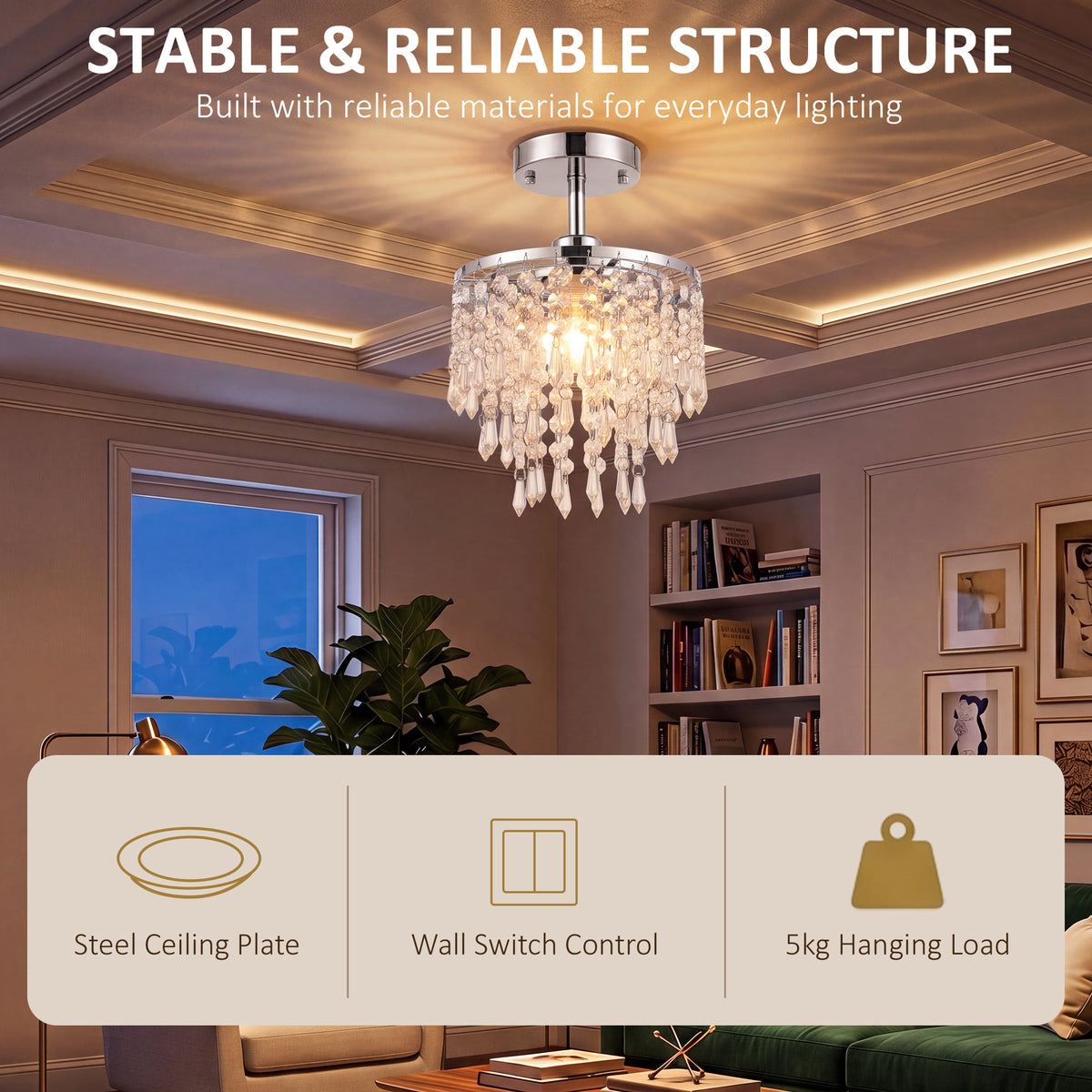 HOMCOM Crystal Ceiling Light With 57 Strands For Hallway Silver Tone