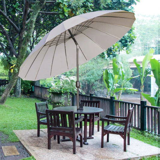 Outsunny 2.5m Tilting Parasol with Pleated Canopy - Light Grey | Adjustable Outdoor Umbrella for Sun Protection