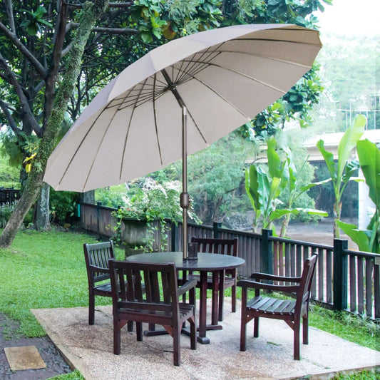 Outsunny 2.5m Tilting Parasol with Pleated Canopy - Light Grey | Adjustable Outdoor Umbrella for Sun Protection - ALL4U RETAILER LTD