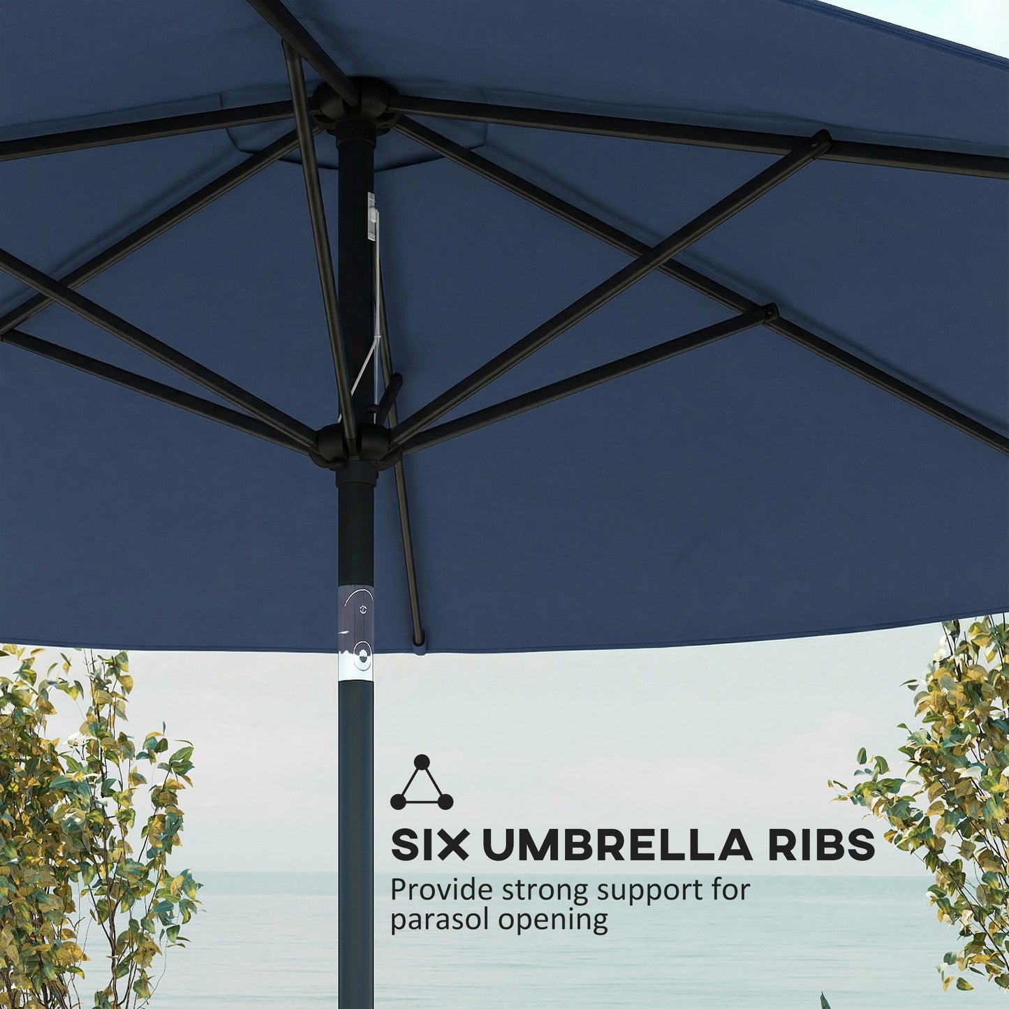 Outsunny 2.6 m Garden Parasol Umbrella With Aluminium Pole Outdoor Patio Umbrella Tilt Crank Vent Navy Blue
