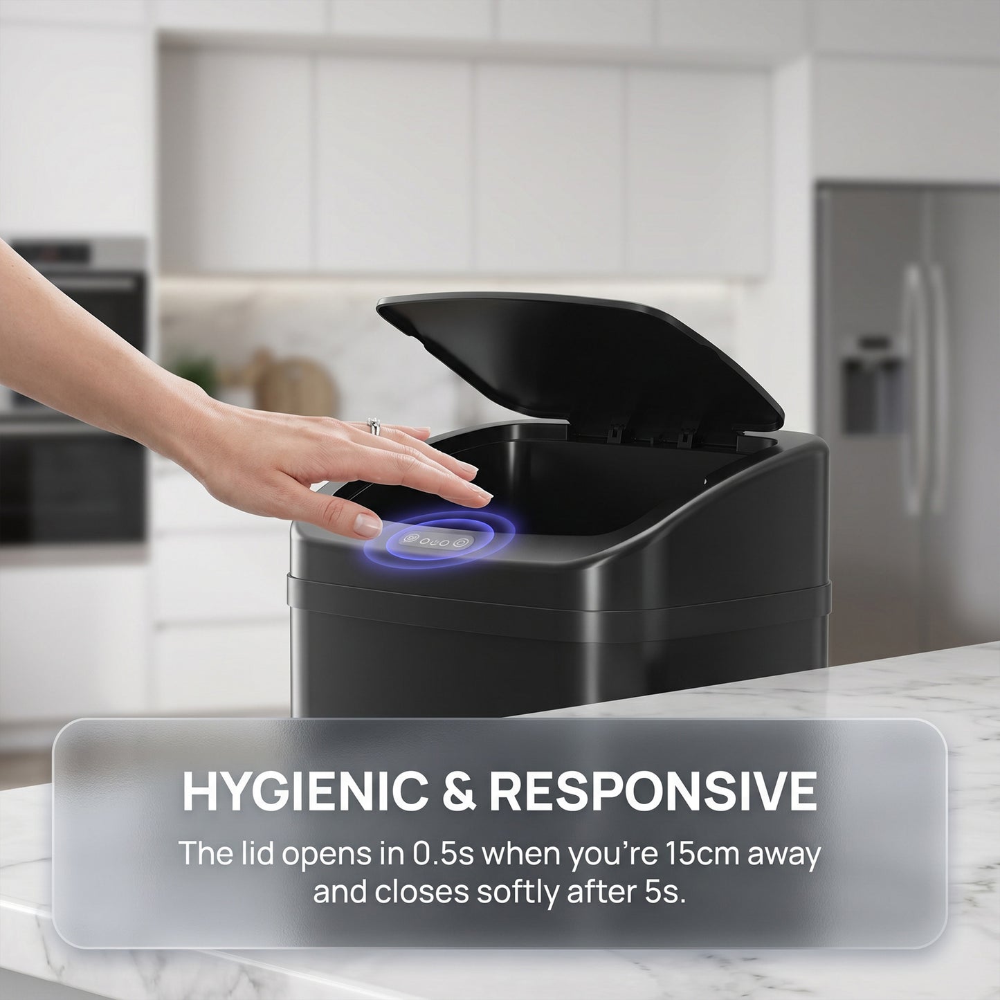 HOMCOM 48L Sensor Bin with Infrared Auto Open Lid Black Galvanised Steel Construction for Hygienic Waste Disposal