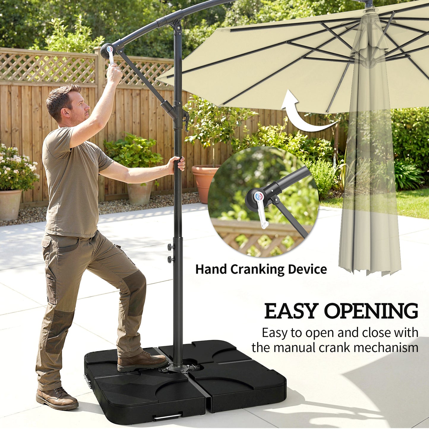 Outsunny 3m Overhanging Cantilever Parasol With Base Weights And Cover Sand Brown