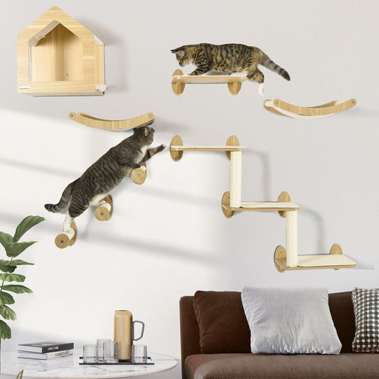 PawHut Cat Wall Furniture Set, Beige, 8PCs
