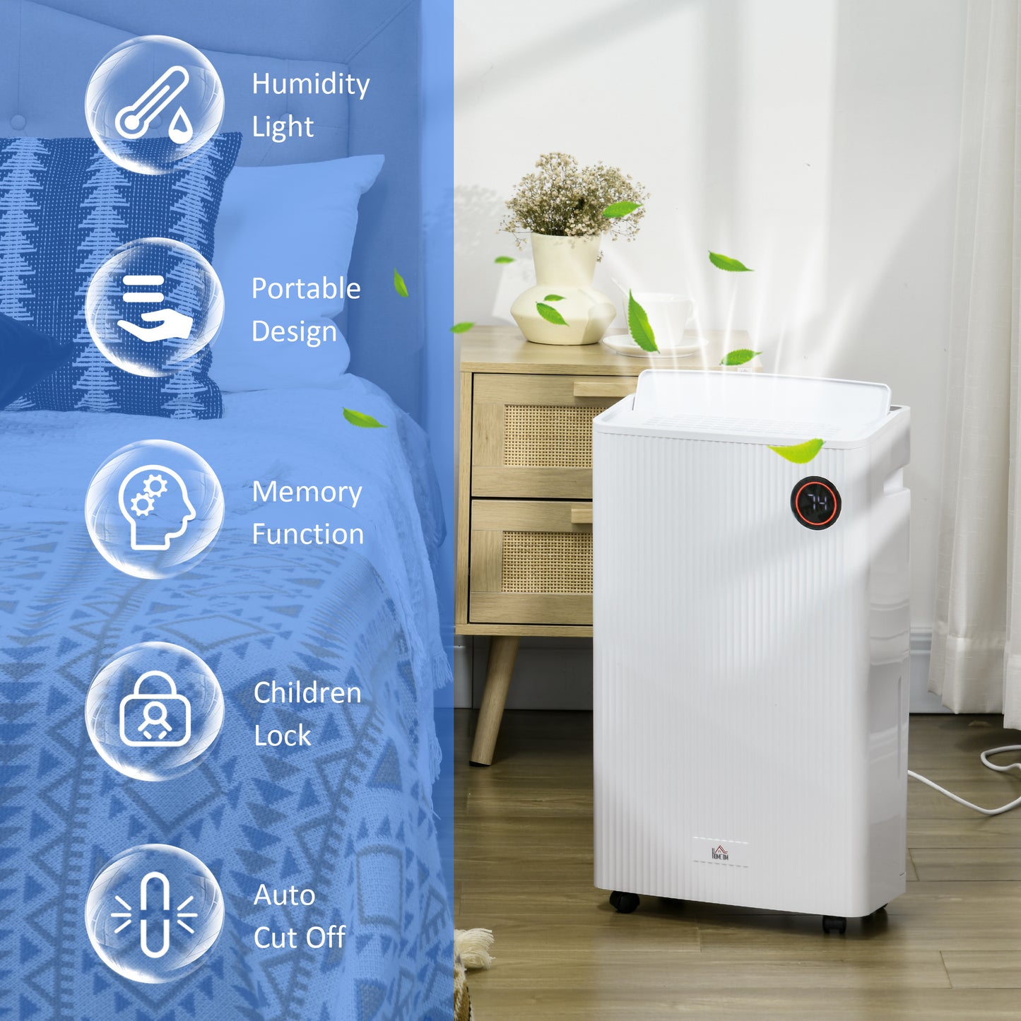 HOMCOM 16L/Day Dehumidifier and Air Purifier with UVC, Ioniser, 5 Modes, 24-Hour Timer, Portable Design for Home and Laundry, White - ALL4U RETAILER LTD