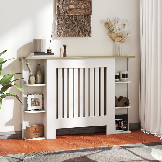 HOMCOM Radiator Cover With Open Storage Shelves Vertical Slatted Cabinet Heater Cover Medium White Living Room Hallway