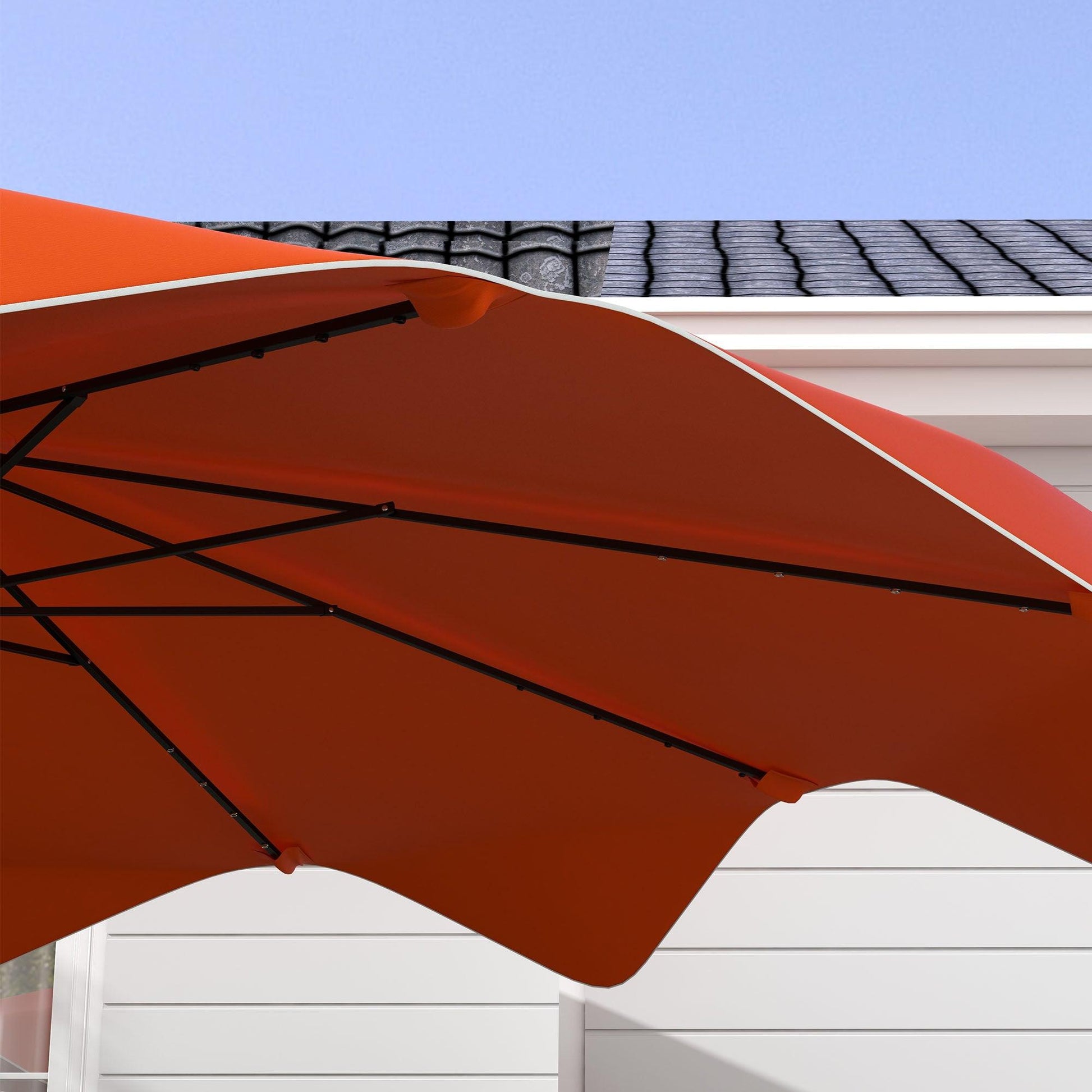 Outsunny Solar Patio Umbrella with LED and Tilt, Outdoor Market Table Umbrella Parasol with Crank, 3 x 3 (m), Orange - ALL4U RETAILER LTD