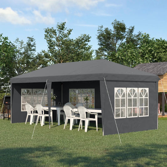 Outsunny 3 x 6m Pop Up Gazebo - Height Adjustable Marquee Party Tent with Sidewalls and Storage Bag in Elegant Grey Design