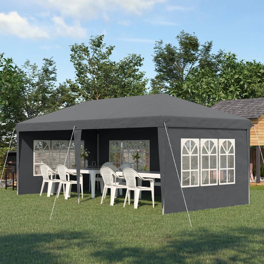 Outsunny 3 x 6m Pop Up Gazebo - Height Adjustable Marquee Party Tent with Sidewalls and Storage Bag in Elegant Grey Design - ALL4U RETAILER LTD