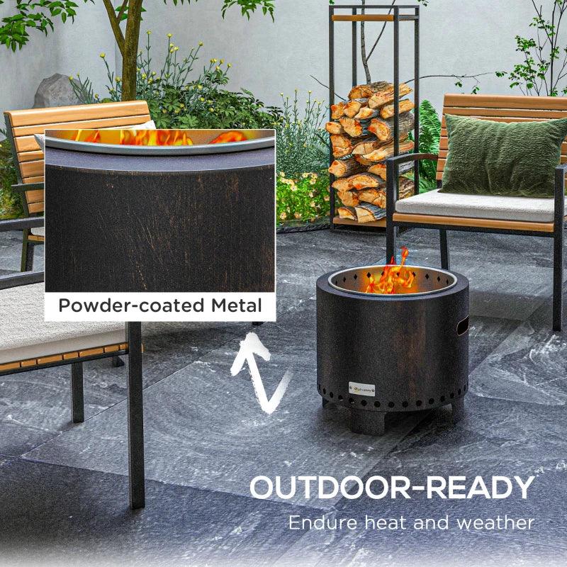 Outsunny Black Metal Smokeless Fire Pit - Stylish Wood-Burning Outdoor Patio Heater - ALL4U RETAILER LTD