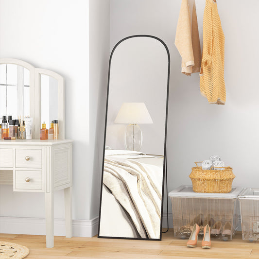 HOMCOM Arched Full Body Mirror with Aluminium Frame - 162x50cm Free Standing or Wall-Mountable Design for Living Room & Bedroom - ALL4U RETAILER LTD