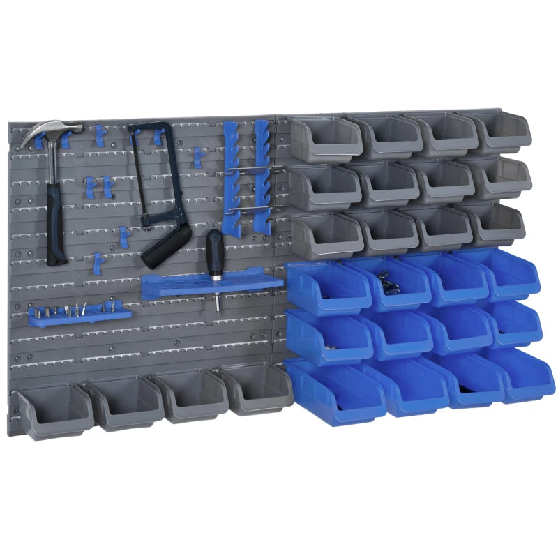 DURHAND 44 Piece Wall Mounted Tool Rack Organizer Storage Bins and Panel Set with Shelf Hook Screws Accessories - Blue - ALL4U RETAILER LTD