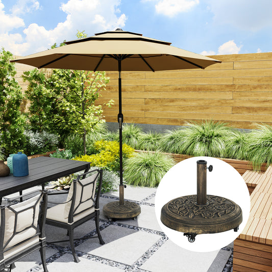 Outsunny Parasol Base With Wheels Cast Iron Effect Umbrella Stand Weather Resistant Bronze Tone