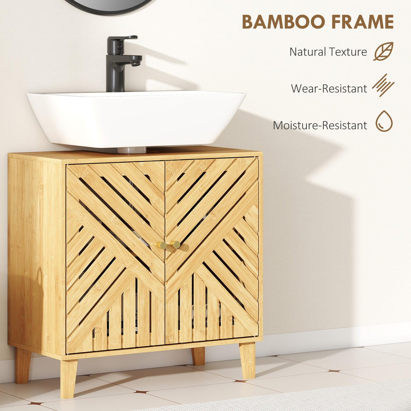 HOMCOM Bamboo Bathroom Under Sink Cabinet With Adjustable Shelf For Basin Without Pedestal Natural