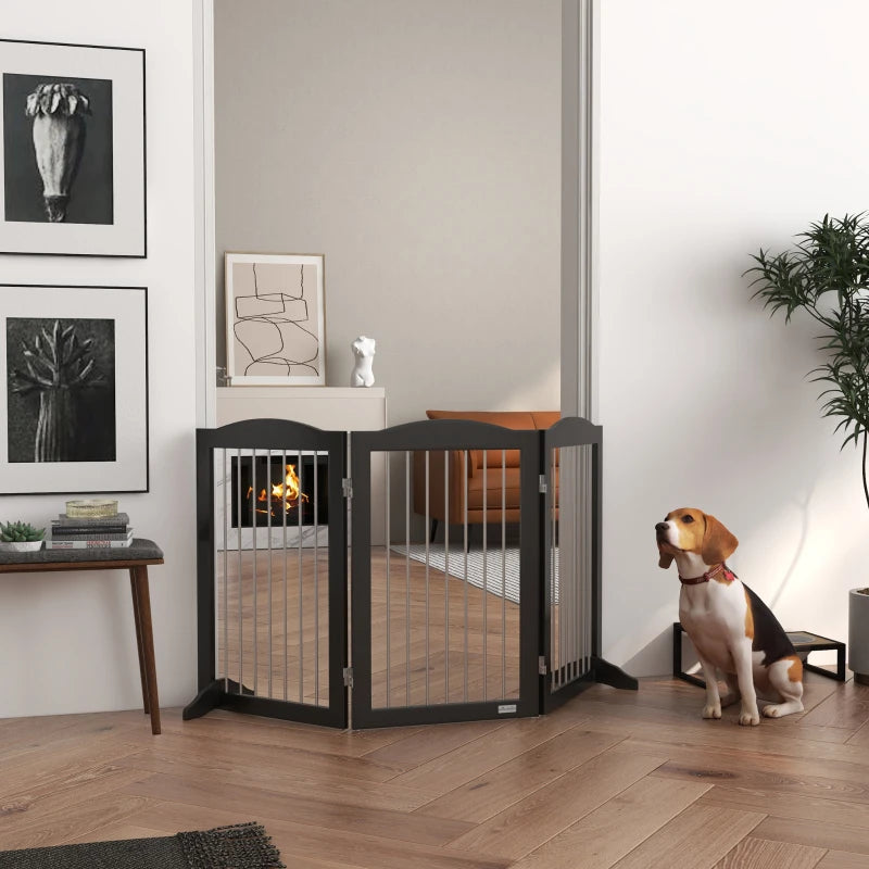 PawHut Foldable Dog Gate | Freestanding Pet Gate with Two Support Feet | Ideal for Staircases, Hallways, and Doorways | Sturdy Black Design - ALL4U RETAILER LTD