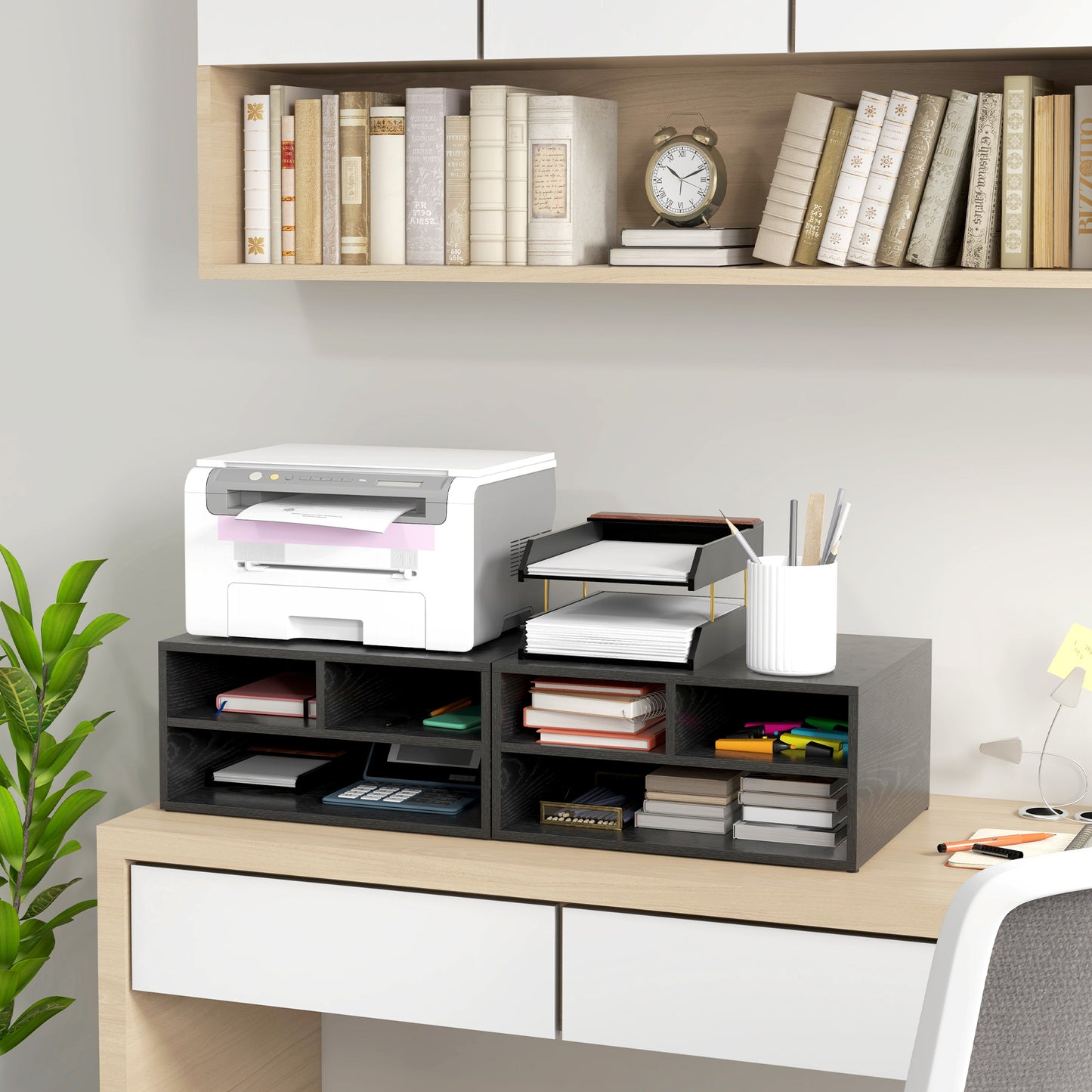 HOMCOM 2-Tier Printer Stand with Open Storage Compartments for Home Office, Black - ALL4U RETAILER LTD