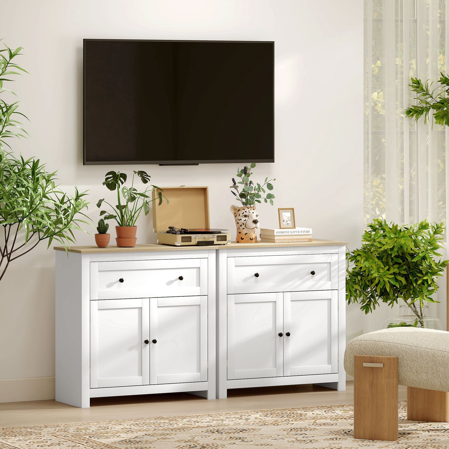 HOMCOM Sideboard Storage Cabinet With Adjustable Shelf Drawer And Double Doors White For Living Room Dining Room Hallway