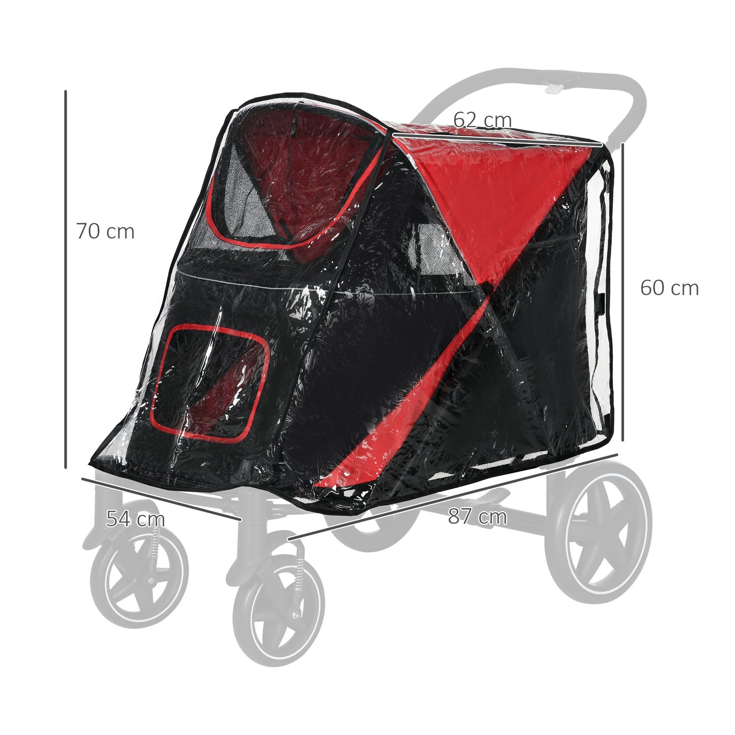 PawHut Waterproof Dog Stroller Rain Cover with Rear Access, Portable and Lightweight Pet Pram Attachment, Grey - ALL4U RETAILER LTD