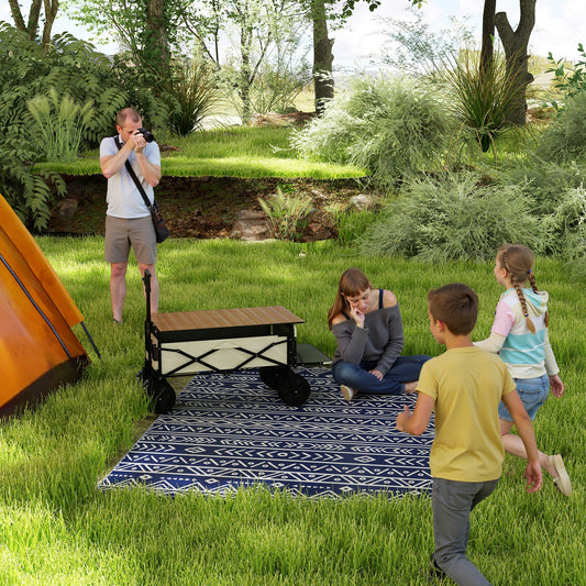 Outsunny Reversible Outdoor Rug with Carry Bag Waterproof Plastic Straw Mat 182 x 274 cm Dark Blue and White