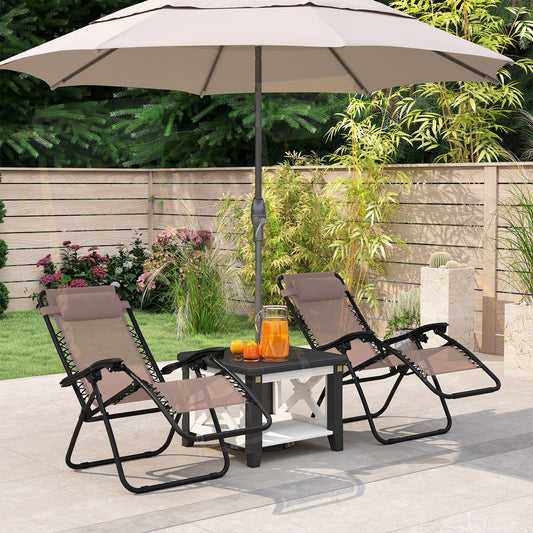 Outsunny Zero Gravity Chair Set of 2 Outdoor Folding Reclining Sun Loungers with Head Pillow Metal Frame Beige