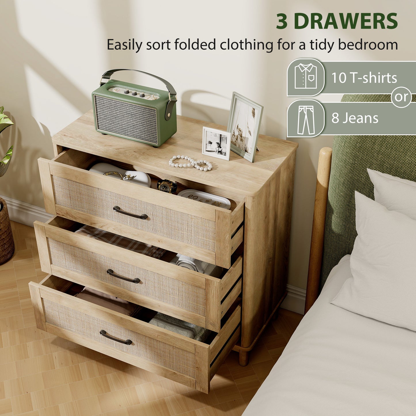 HOMCOM 76 Cm Wide Oak Chest Of Drawers With Three Drawers For Bedroom Organization