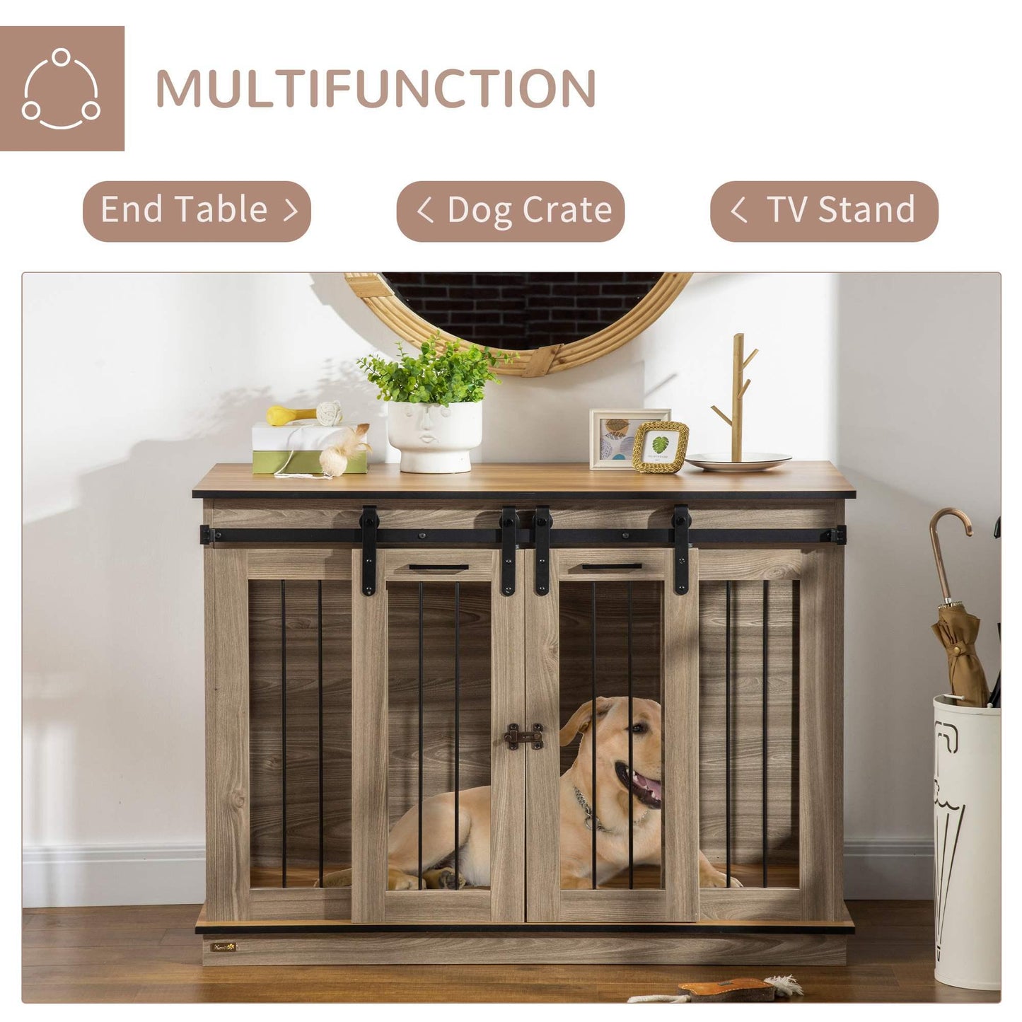 PawHut Large Double Dog Crate Furniture - Small Dog Cage - ALL4U RETAILER LTD