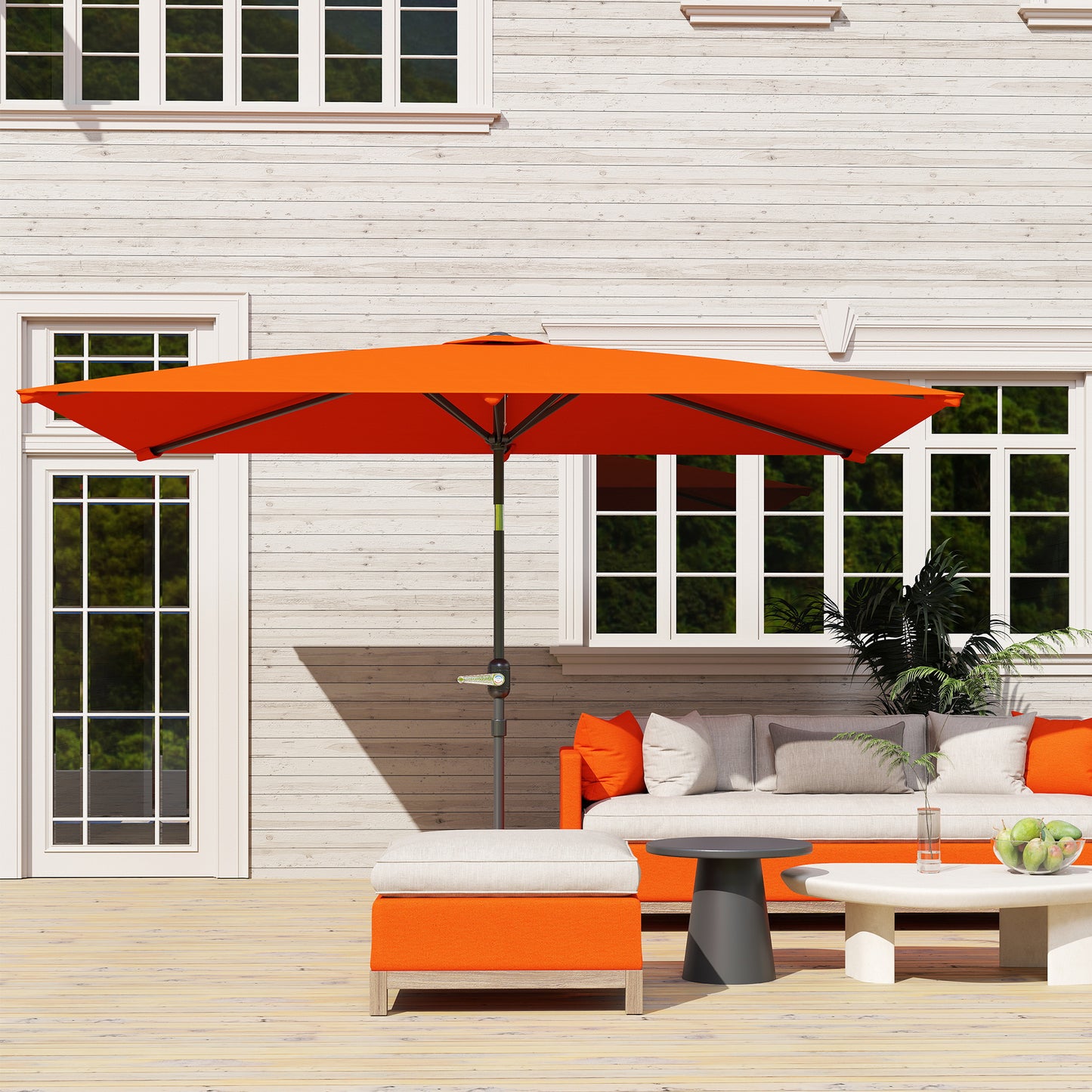 Outsunny 3x2m Patio Parasol Garden Umbrella With Aluminium Tilt Crank Rectangular Canopy Steel Frame Orange