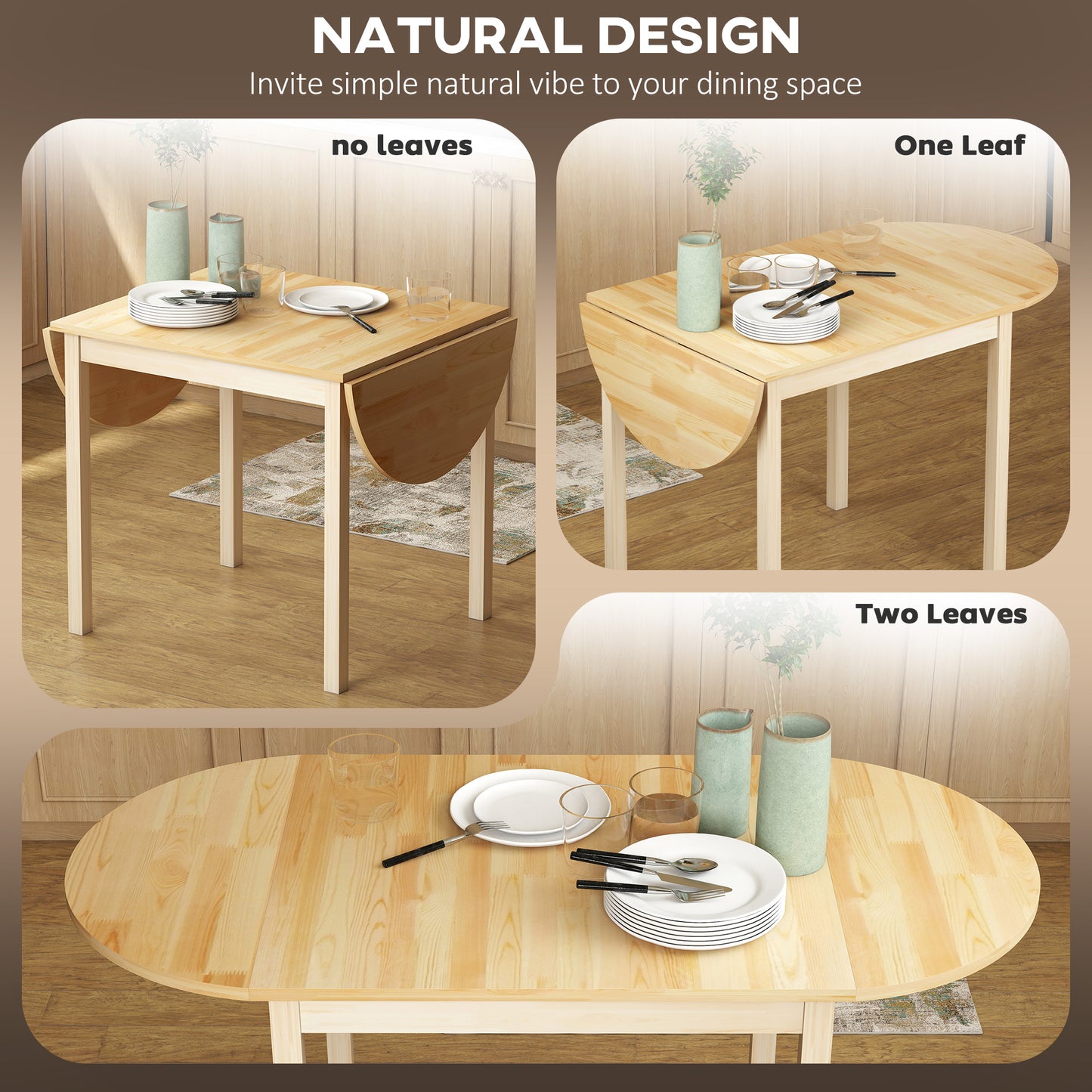 Homcom Four To Six People Wooden Drop Leaf Dining Table With Extendable Sides Natural Finish