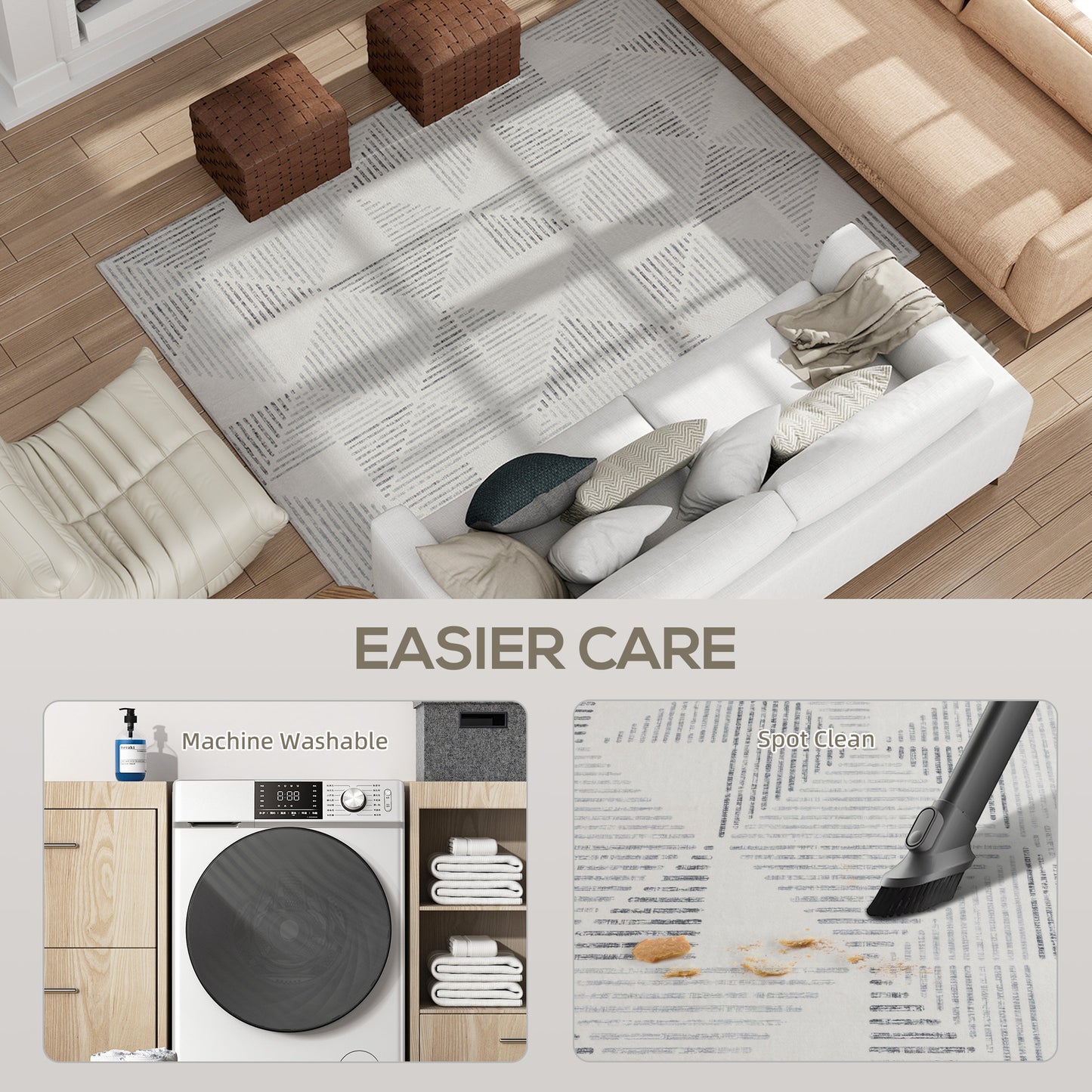 HOMCOM Modern Geometric Area Rug 230x160 cm Non Slip Washable Carpet for Living Room Bedroom Office Grey