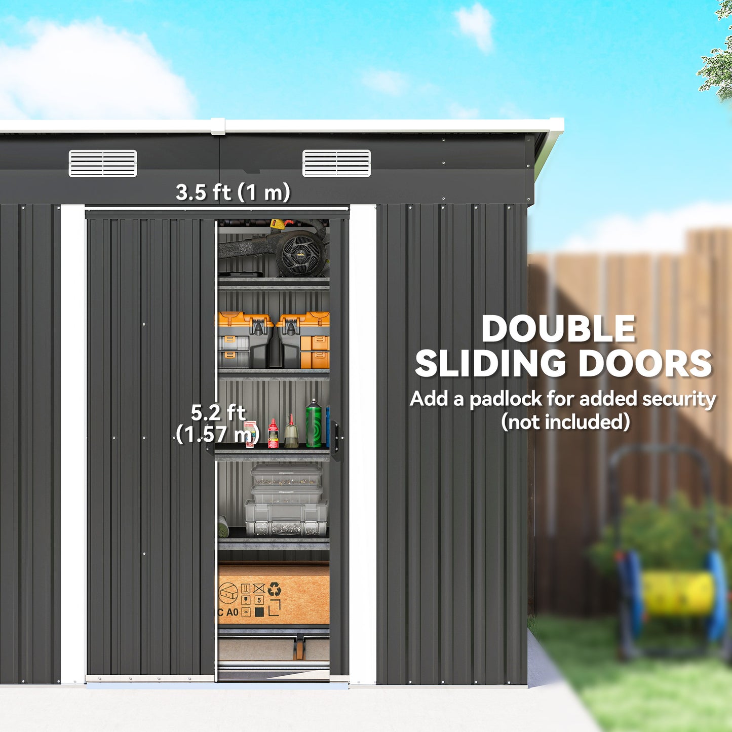 Outsunny 7x4ft Outdoor Storage Shed With Foundation Kit Lean To Metal Garden Shed For Log Rubbish Bin Tool Bike Black