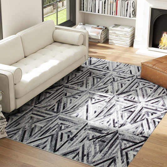 HOMCOM Modern Area Rug Non Slip Washable Chenille Floor Carpet for Living Room Bedroom Dining Room 290 x 200 cm Black