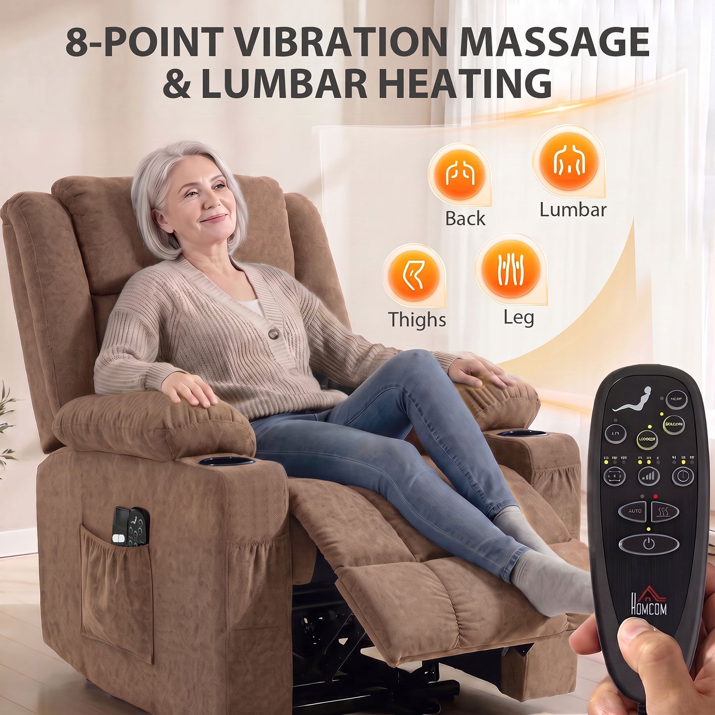 HOMCOM Dual Motor Electric Lift Recliner Chair With Massage And Heat Brown