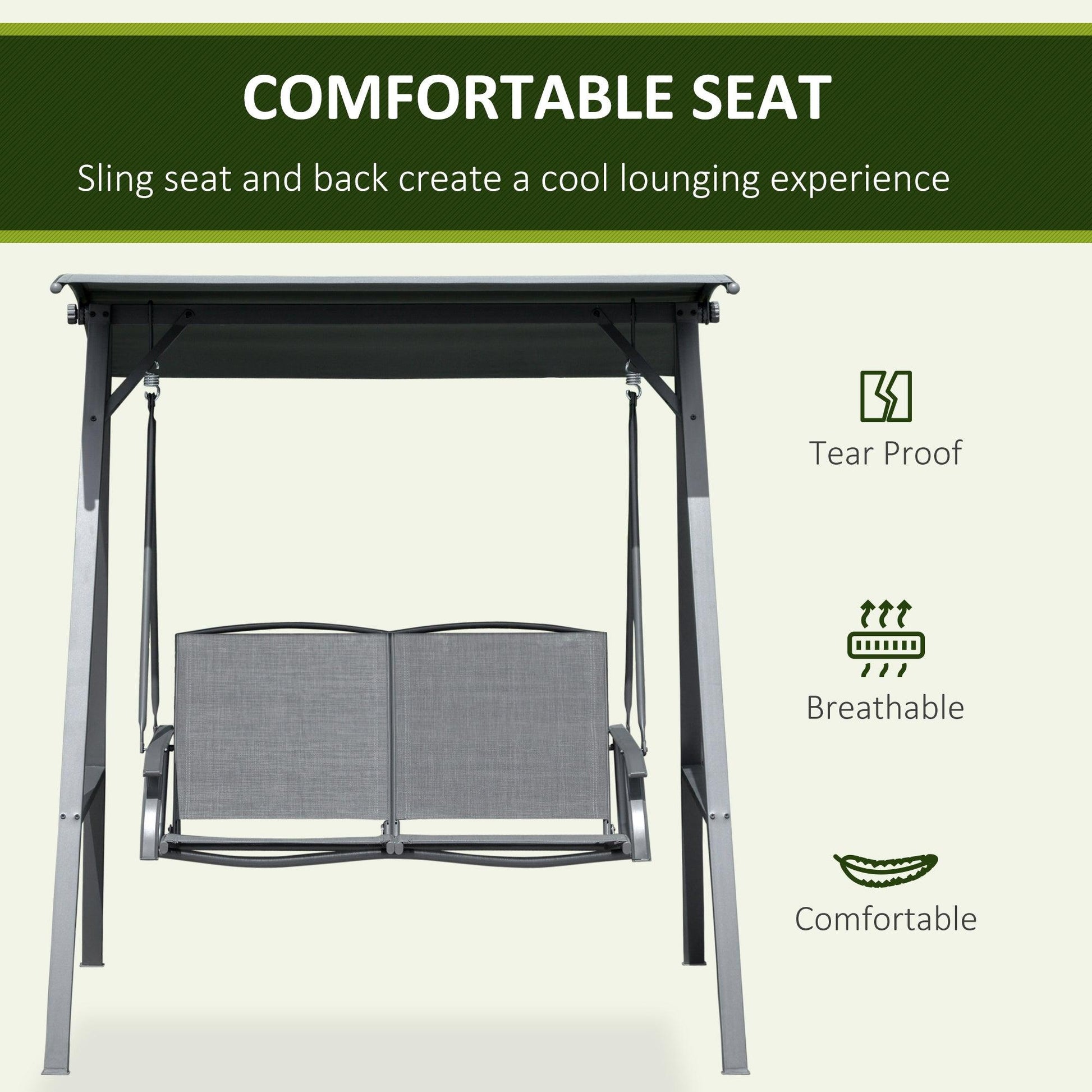 Outsunny 2 Seater Garden Swing Chair Swing Bench w/ Adjustable Canopy, Grey - ALL4U RETAILER LTD