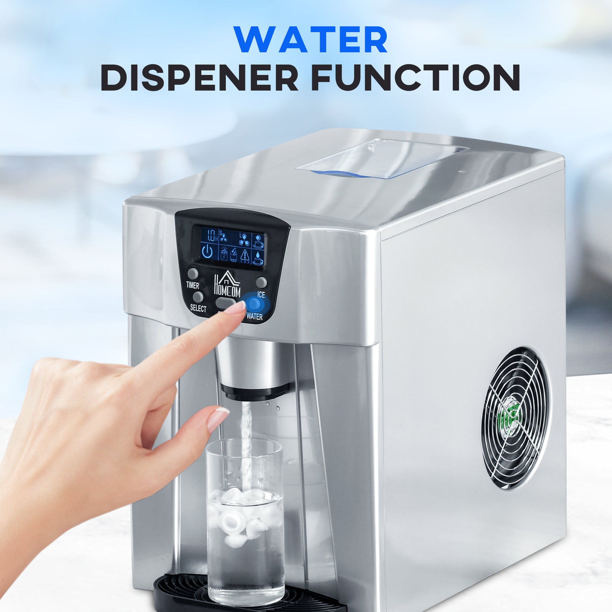 HOMCOM Portable Water Dispenser and Ice Maker Combo with 3L Tank, Customizable Cube Sizes, Up to 12kg Daily Production, No Plumbing Needed - ALL4U RETAILER LTD