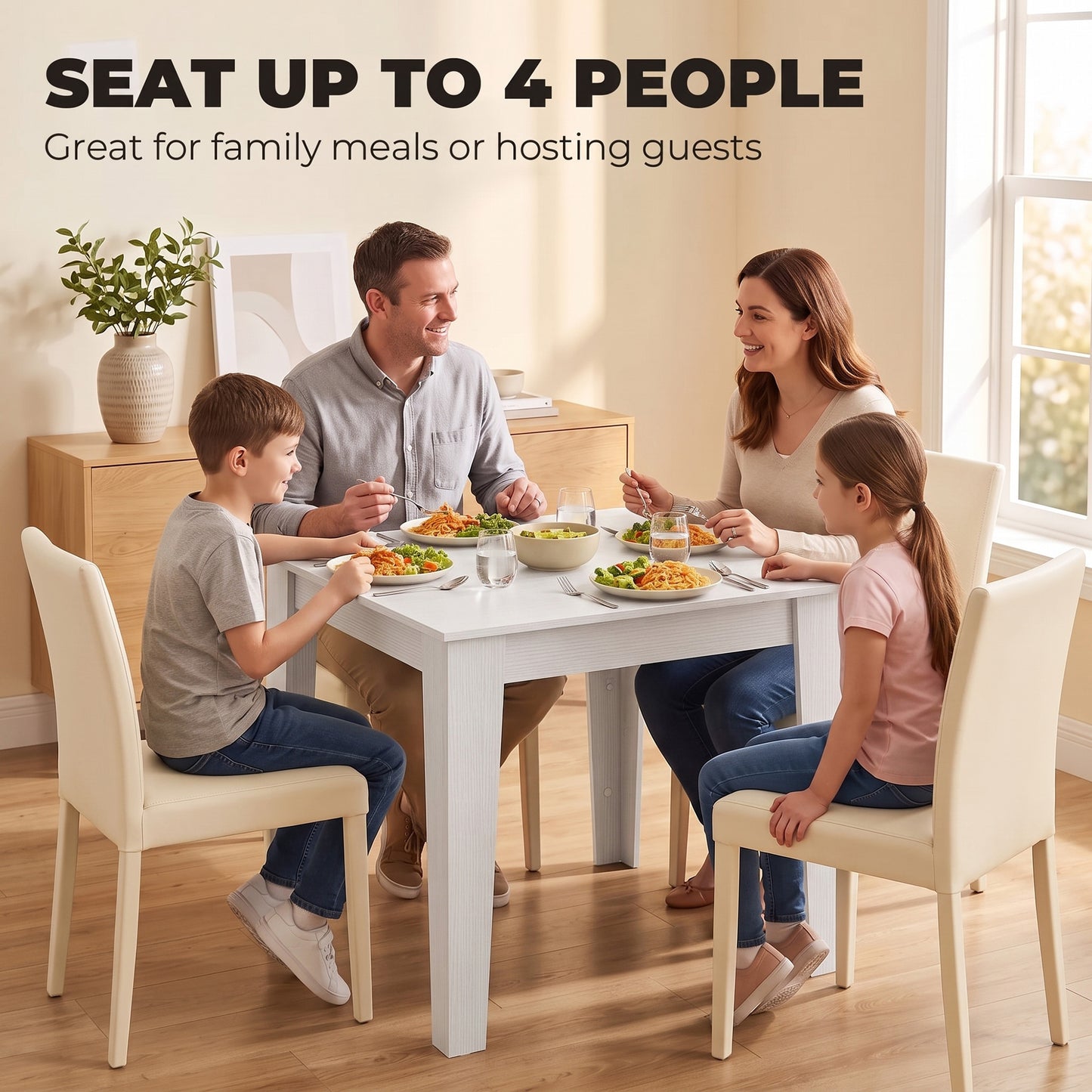 Homcom White Square Dining Table For Four People Modern Kitchen