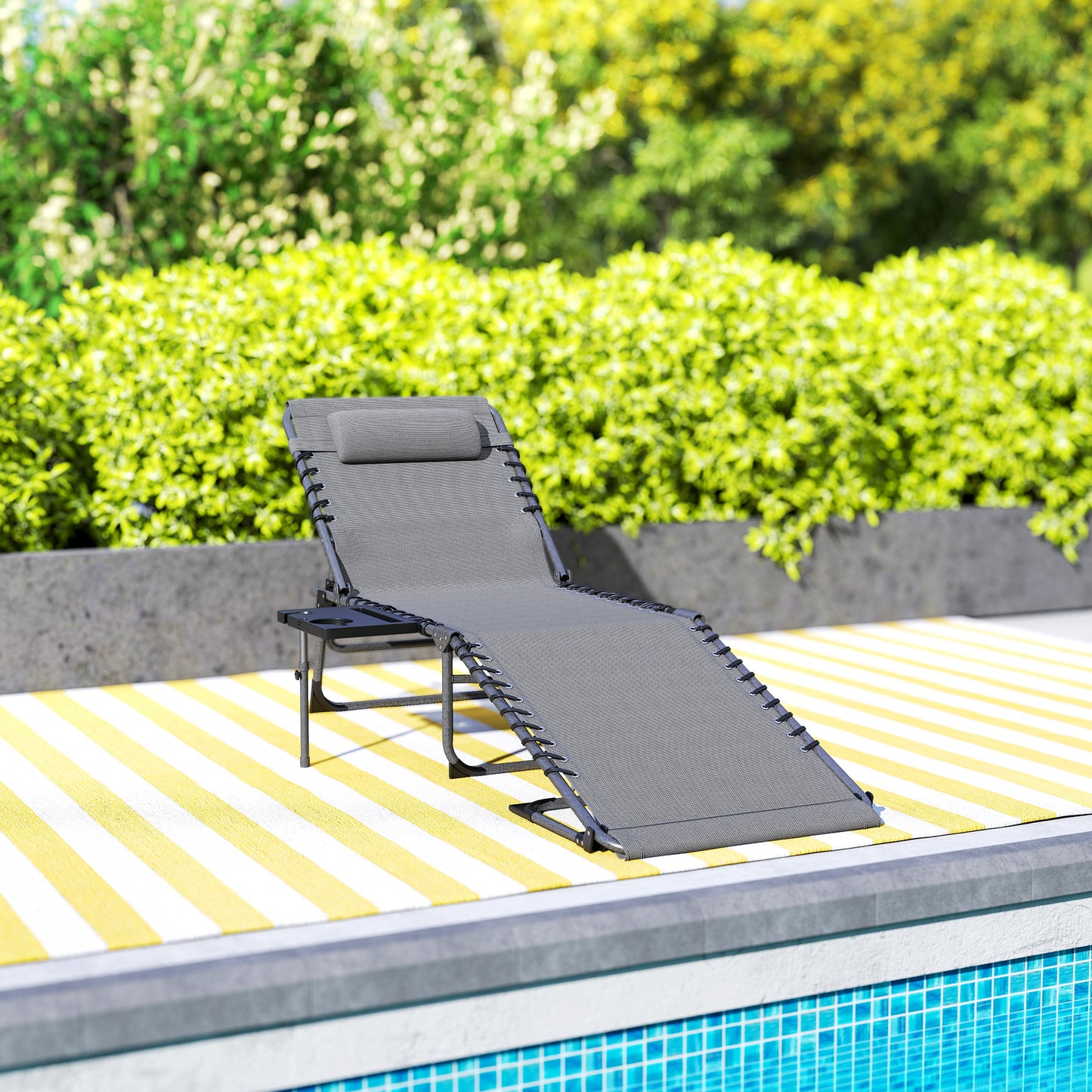 Outsunny Five Position Reclining Sun Lounger Grey With Removable Pillow Durable Steel Frame Outdoor Patio