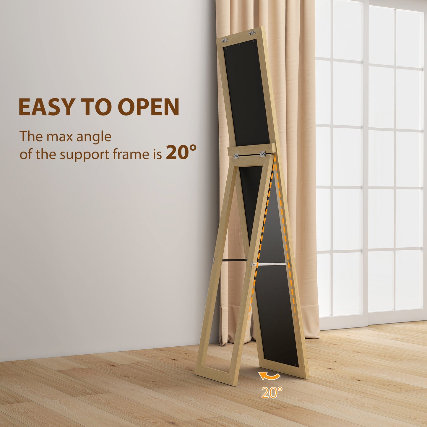 HOMCOM Full Length Mirror 37 x 157 cm Natural Wood Effect Standing Mirror for Bedroom