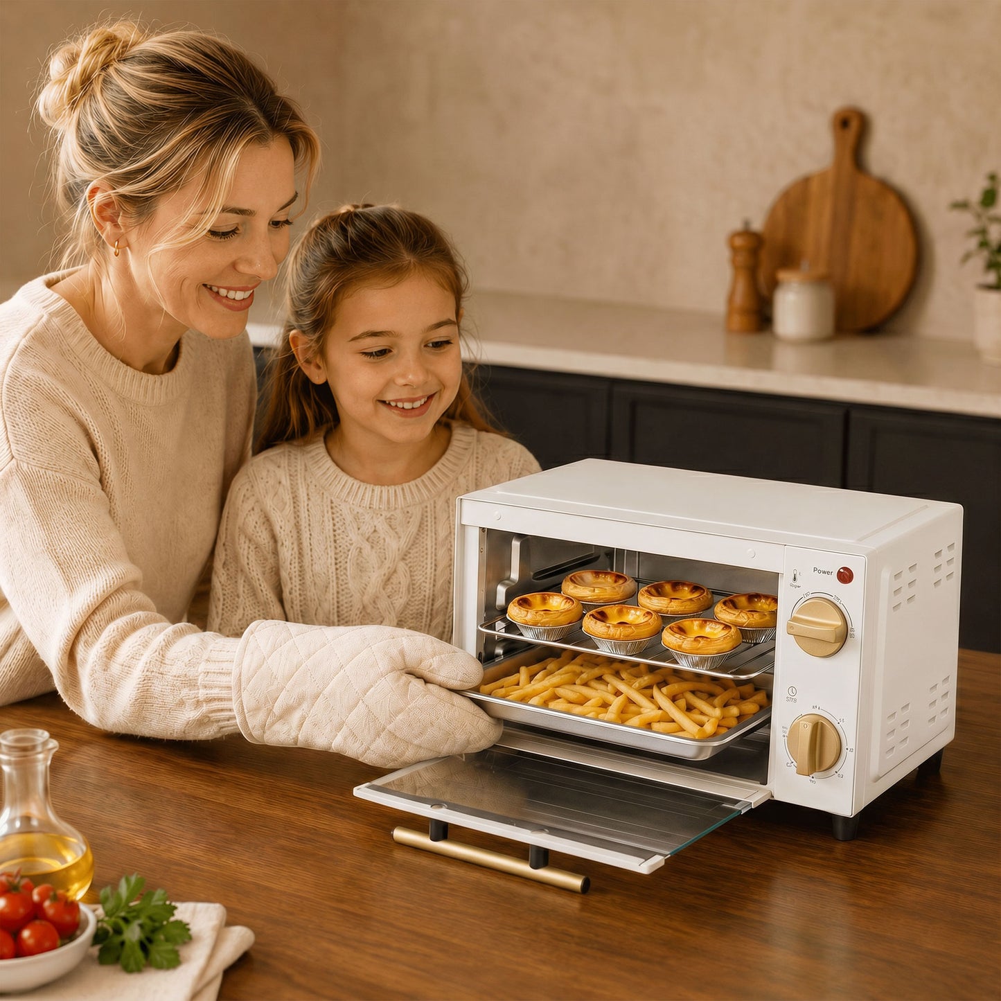 HOMCOM 9L Mini Toaster Oven With Adjustable Temperature And Timer 750W White Includes Wire Rack And Tray
