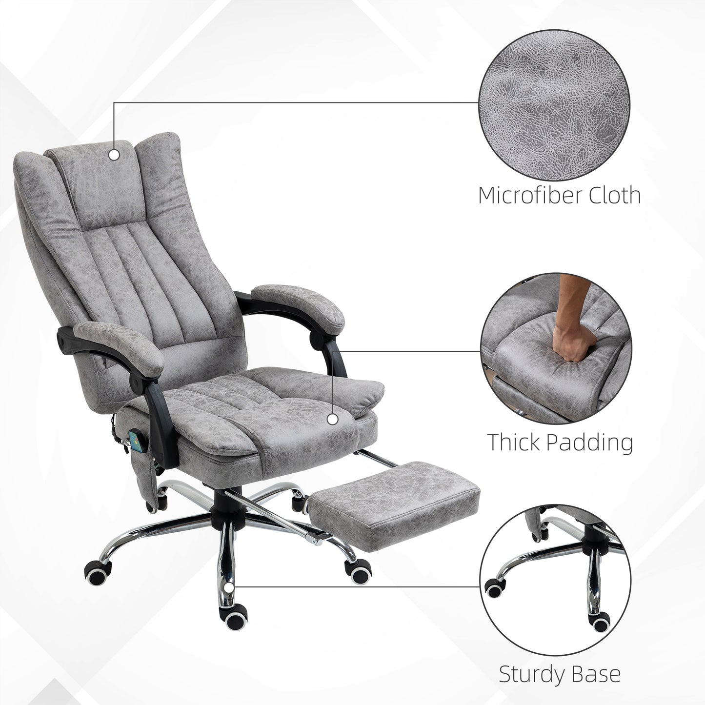 Vinsetto Grey High Back Office Chair with 6-Point Vibrating Massage and Heat Function, Adjustable Height, and Faux Leather Upholstery - ALL4U RETAILER LTD