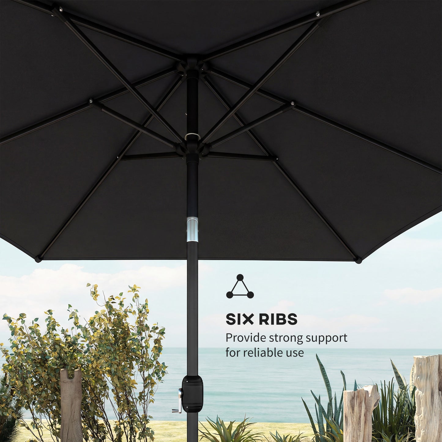 Outsunny Garden Parasol Umbrella With Crank Handle And Tilt Function 180g Polyester Canopy Fade Resistant Black