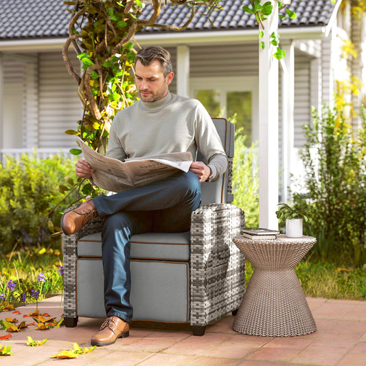 Outsunny 145 Degree Reclining Rattan Armchair With Footrest In Mixed Grey Outdoor